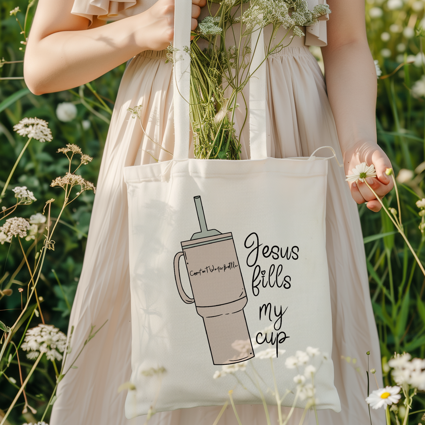 Jesus fills my cup tote bag