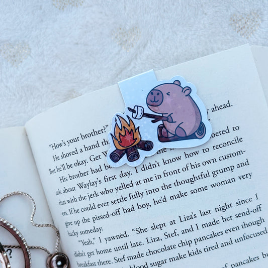 Capybara roasting marshmallows magnetic bookmark