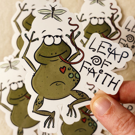 Leap of faith frog sticker
