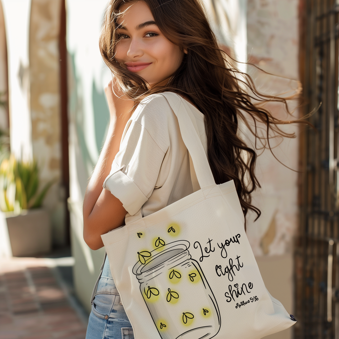 Let your light shine tote bag