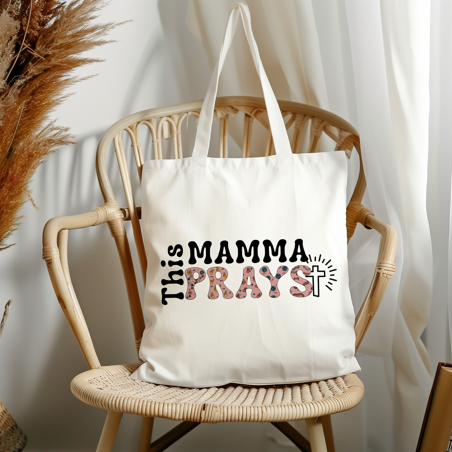 This mamma prays tote bag