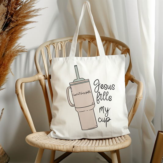 Jesus fills my cup tote bag