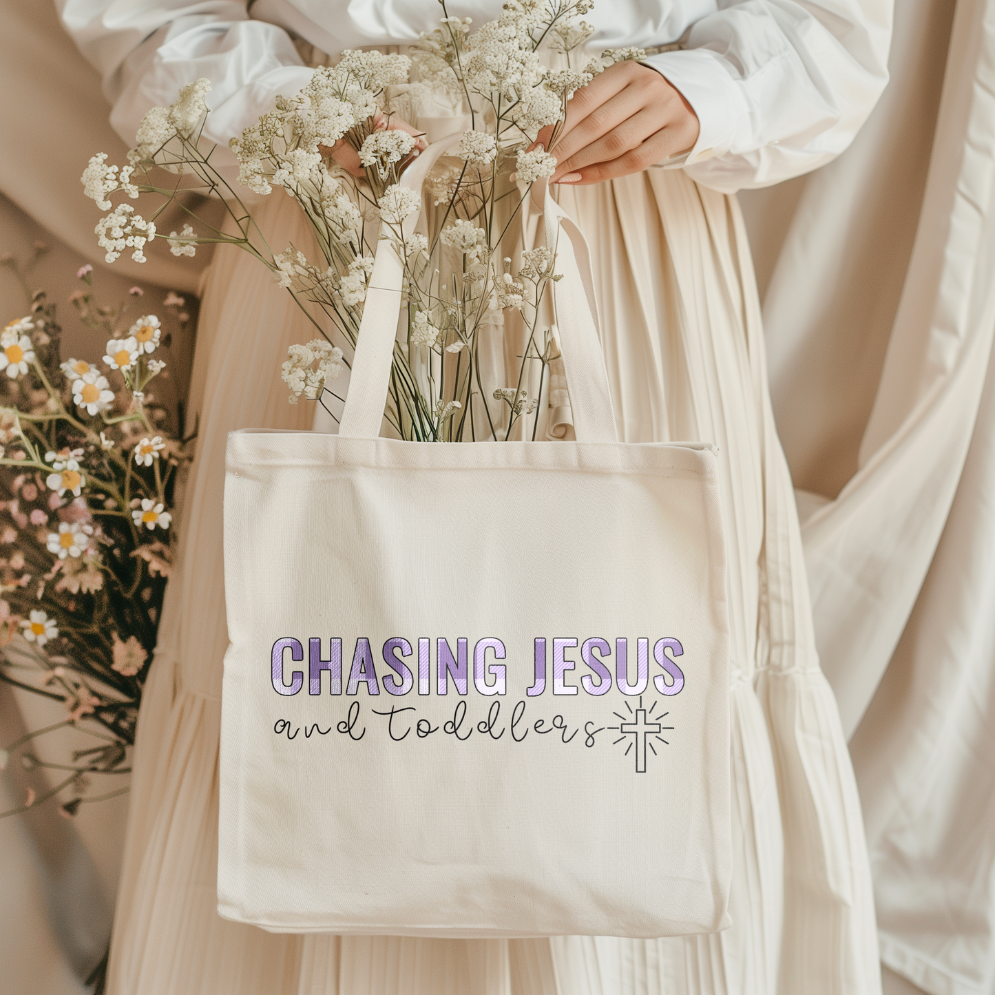 Chasing Jesus and toddlers tote bag, Christian apparel, Cute faith bags, faith based gifts, Religious church, Jesus, Lord, Bible study, Bible bag